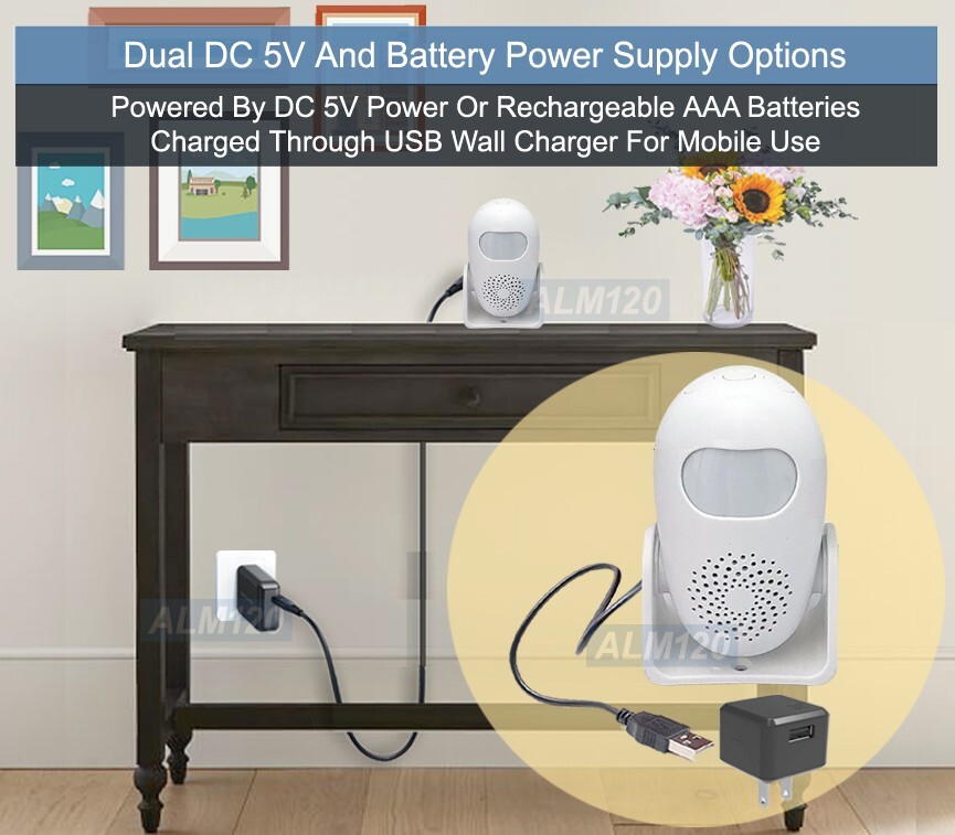 Desktop Wall Mounting Motion Sensor 125dB Alarm Chime Alert Remote Control