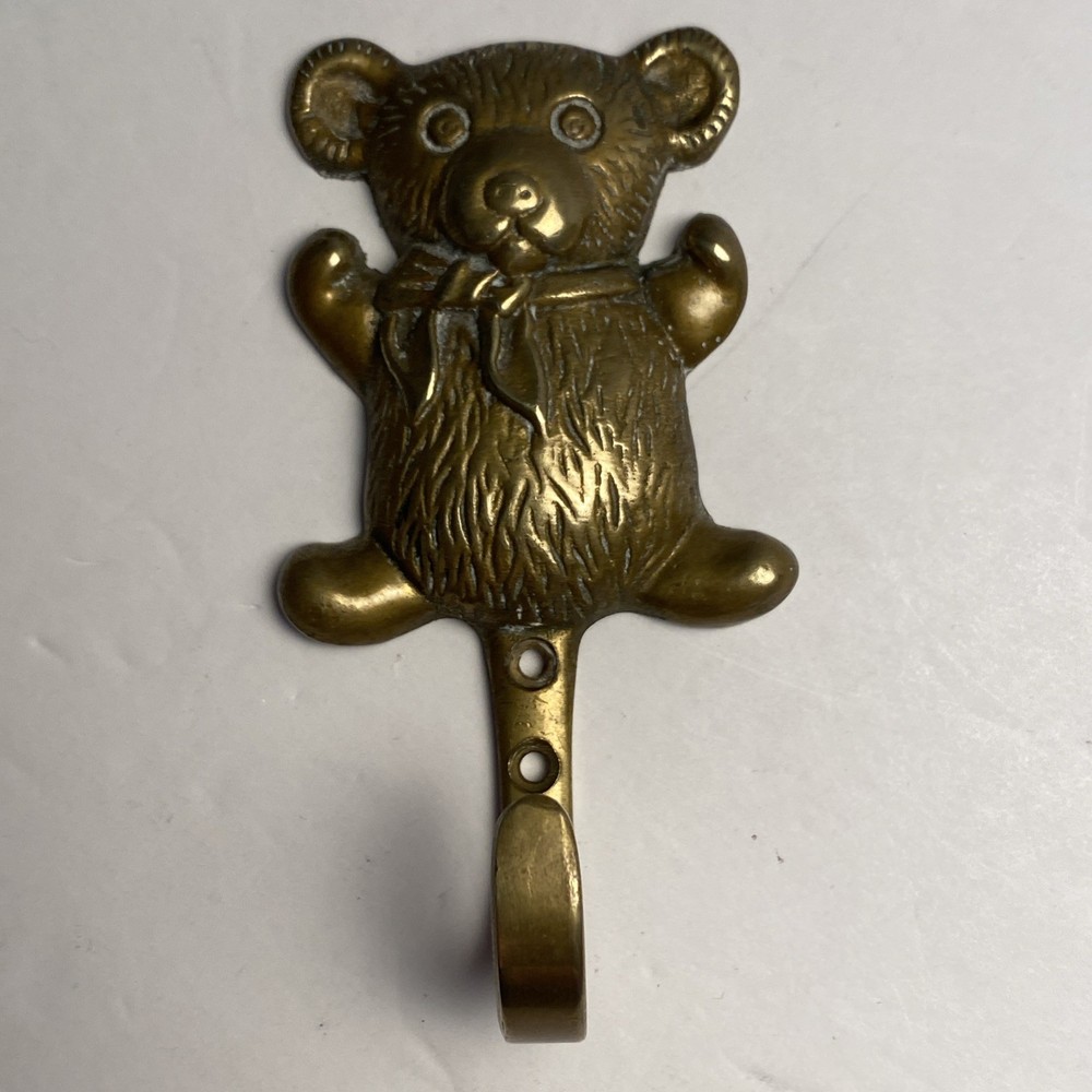 Vintage Solid Brass Teddy Bear Shape Coat Hook Key Hanger Brass Hook 4.5”