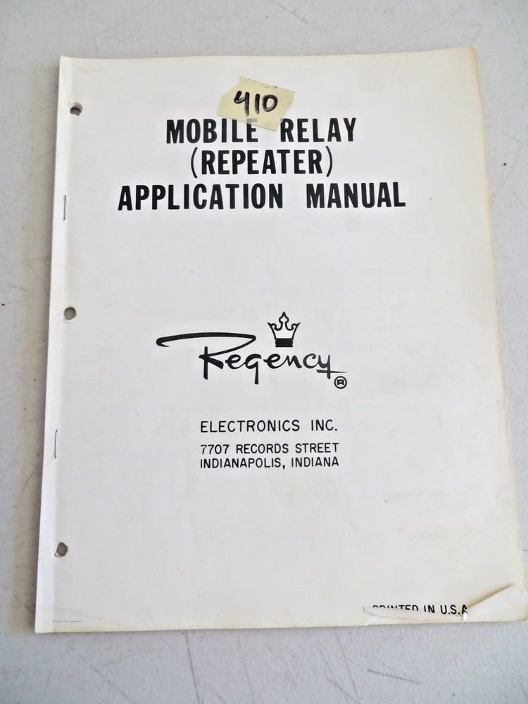 Regency Mobile Relay Repeater Application Manual Guide Vintage