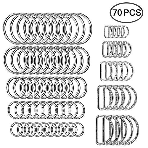 50 Pcs Assorted Sliver O Ring & 20 Pcs Multi-Purpose Metal D Ring for