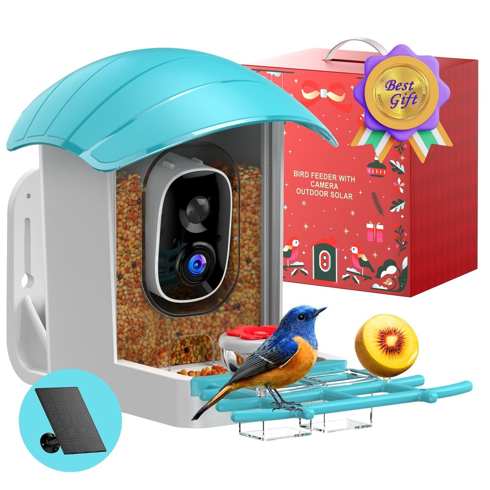 Bird Feeder with Camera Solar Powered: Smart Feeders for Medium, Blue