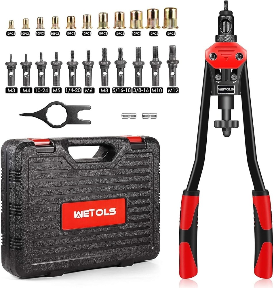 Complete 16" Rivet Nut Tool Set with 11 Mandrels & 110 Rivnuts - Industry Ready