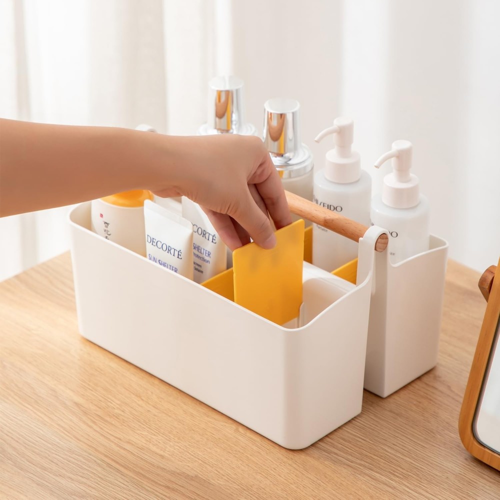 Large Plastic Portable Caddy with Handle, Storage Organizer Bin with Adjustab...