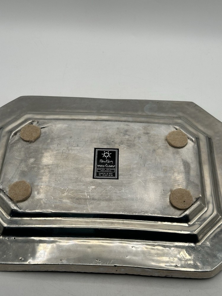 Pewter Mexicano Platter With Ceramic Tile Handle Embellishments