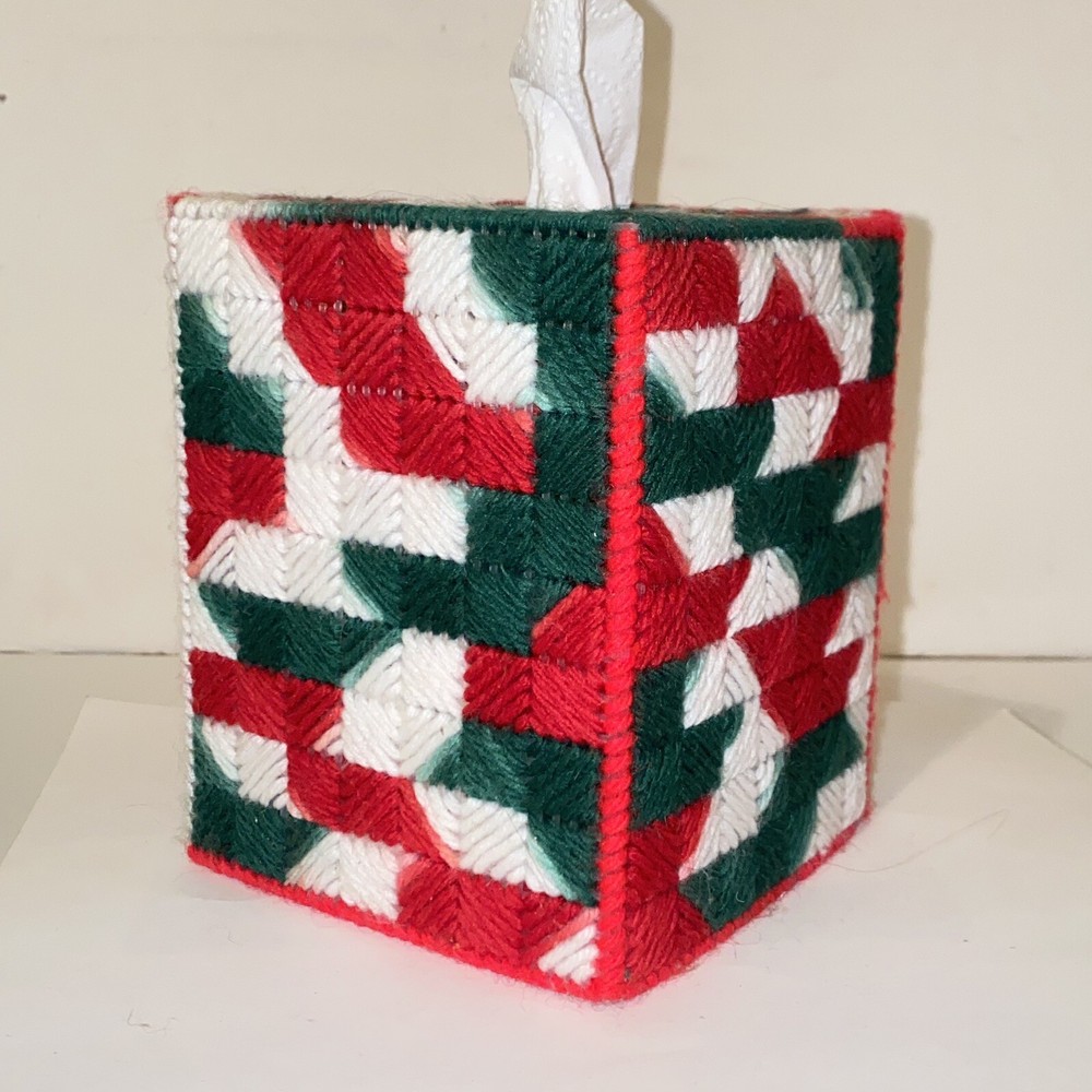 Vintage Decorative Christmas Tissue Box Cover Plastic Canvas Needlework