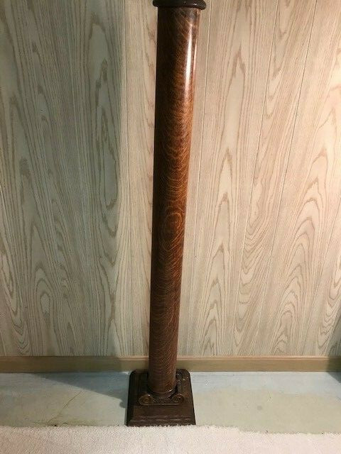 antique architectural  solid oak pillar ornate carving on base 53" tall