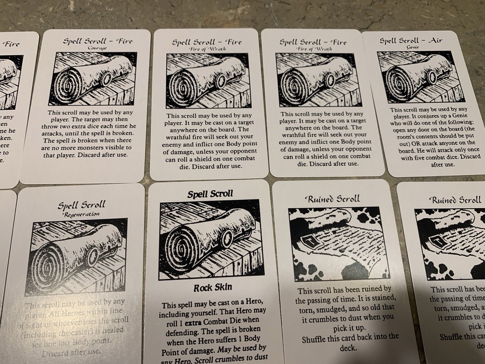 HeroQuest Cards. Artifact & Spell Scroll deck REPRINT. READ DESCRIPTION!