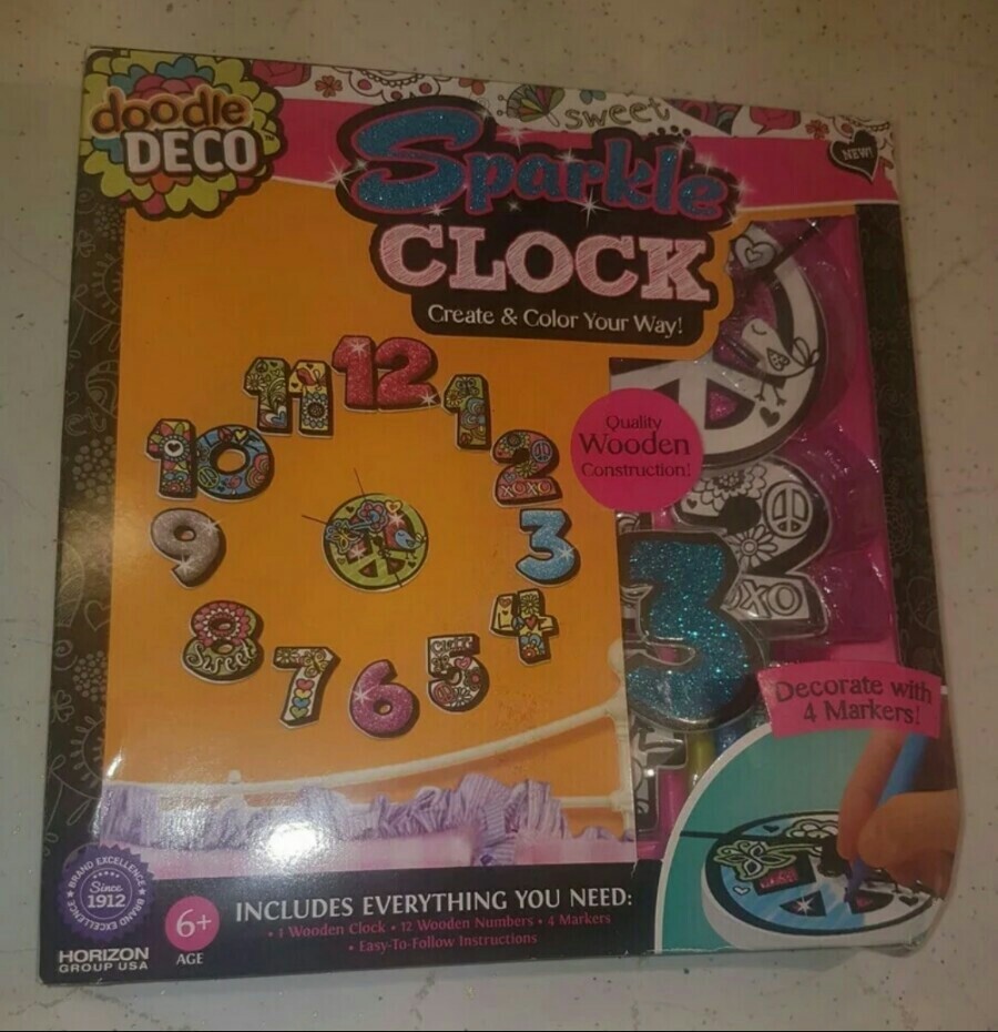 Doodle Deco Sparkle Clock Your Way Quality Wooden Construction