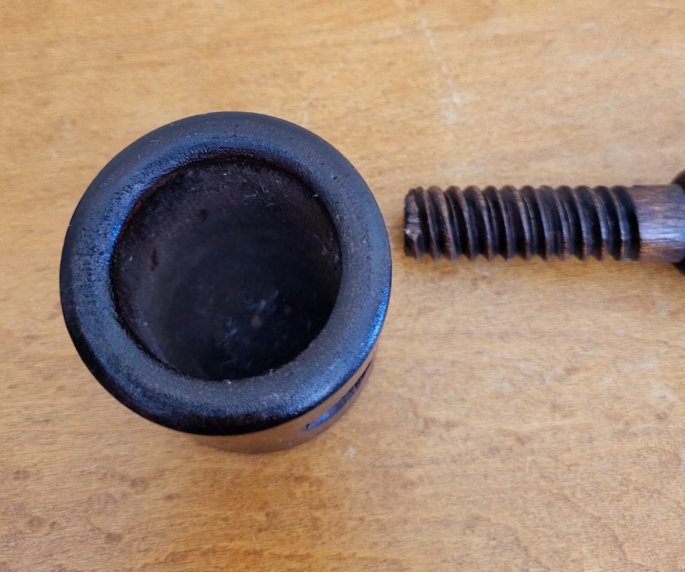 Vintage Solid Wooden Screw Nutcracker Pipe Shaped Nut Cracker Removable Handle