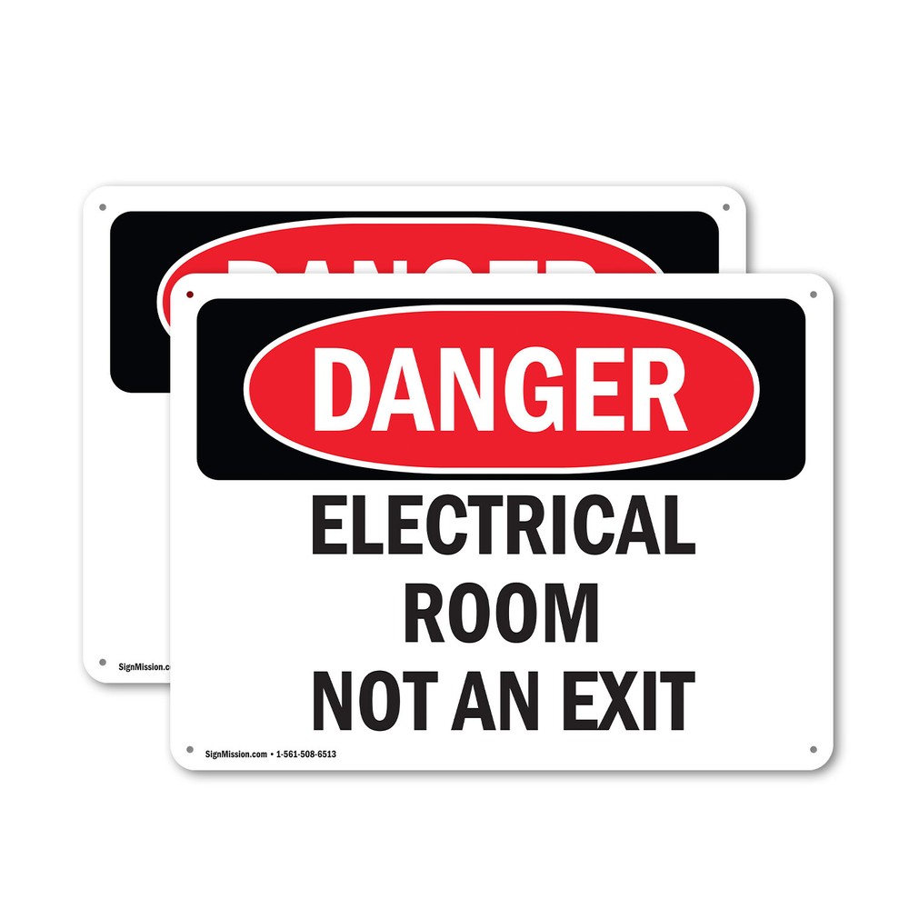 (2 Pack) Electrical Room Not An Exit OSHA Danger Sign Decal Metal Plastic
