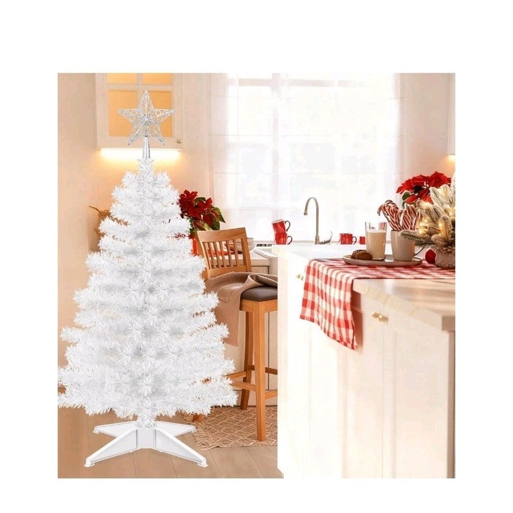 3 Ft White Artificial Christmas Tree for Tabletop Foldable Tree with 4-Leg s15
