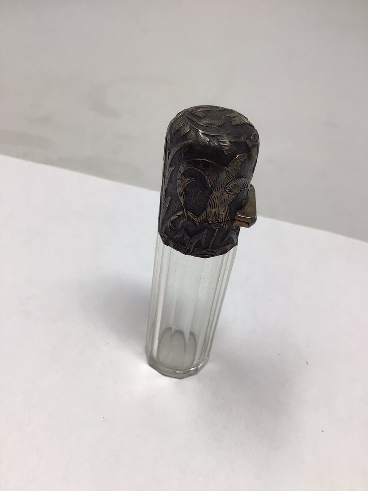 Vintage Sterling Silver Cap Perfume Bottle Glass