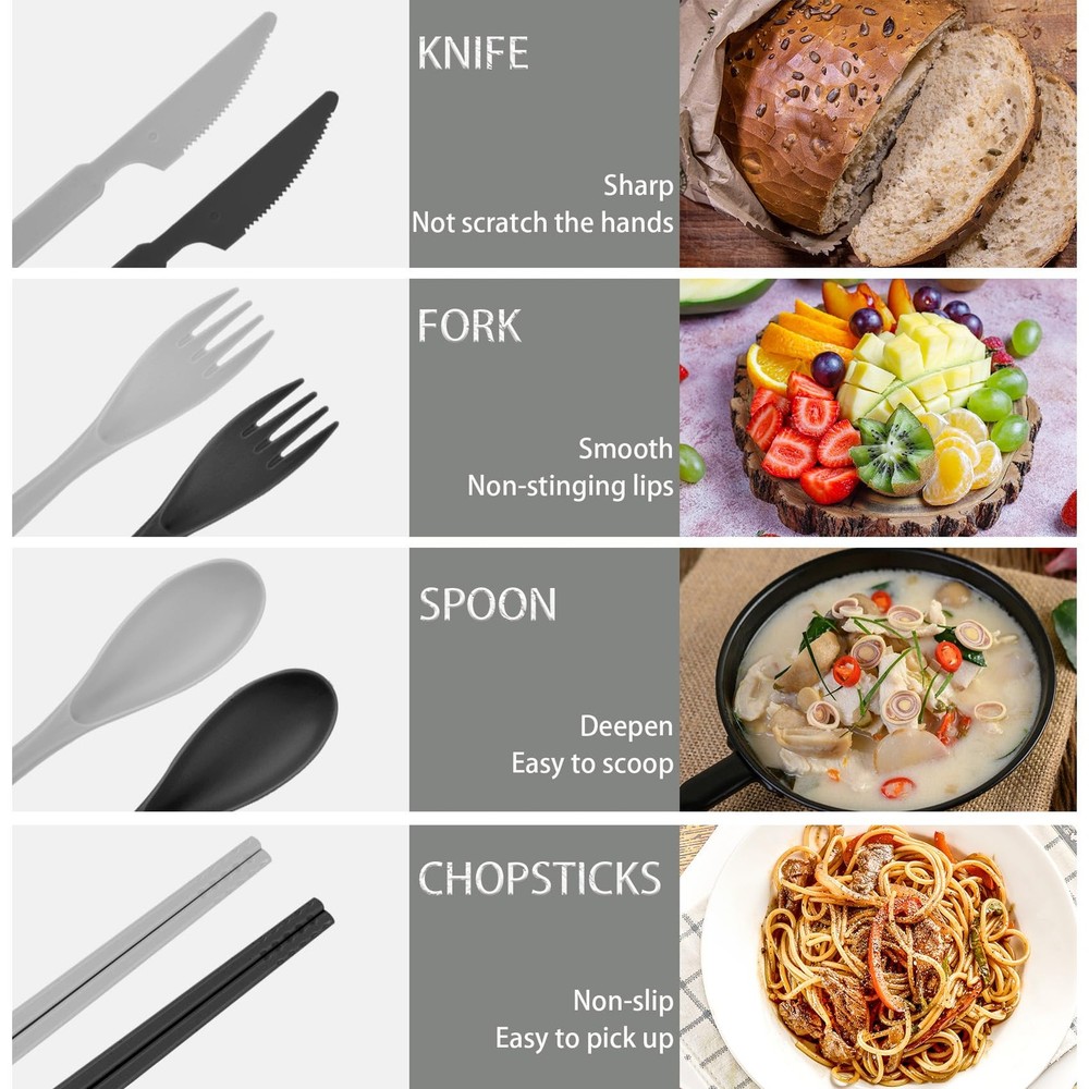 2 Sets Plastic Reusable Utensils Set with Case, Travel Chopsticks Fork Spoon ...
