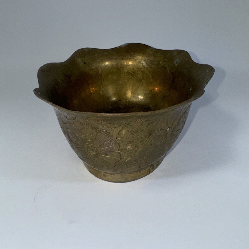 India Etched Brass Flower And Leaf Pattern Bowl