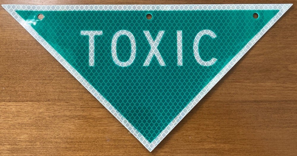 USGI Reflective Triangular TOXIC Warning Sign 11.5" x 5.75" NOS