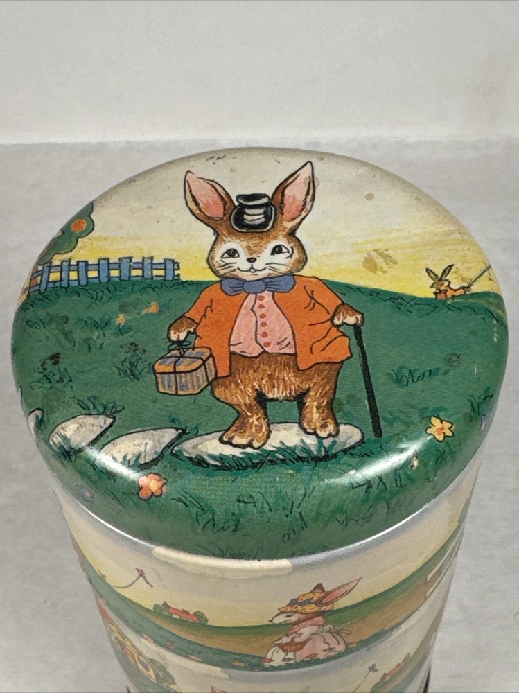 Vintage Bunny Tin 4 Layers Easter Spring Container