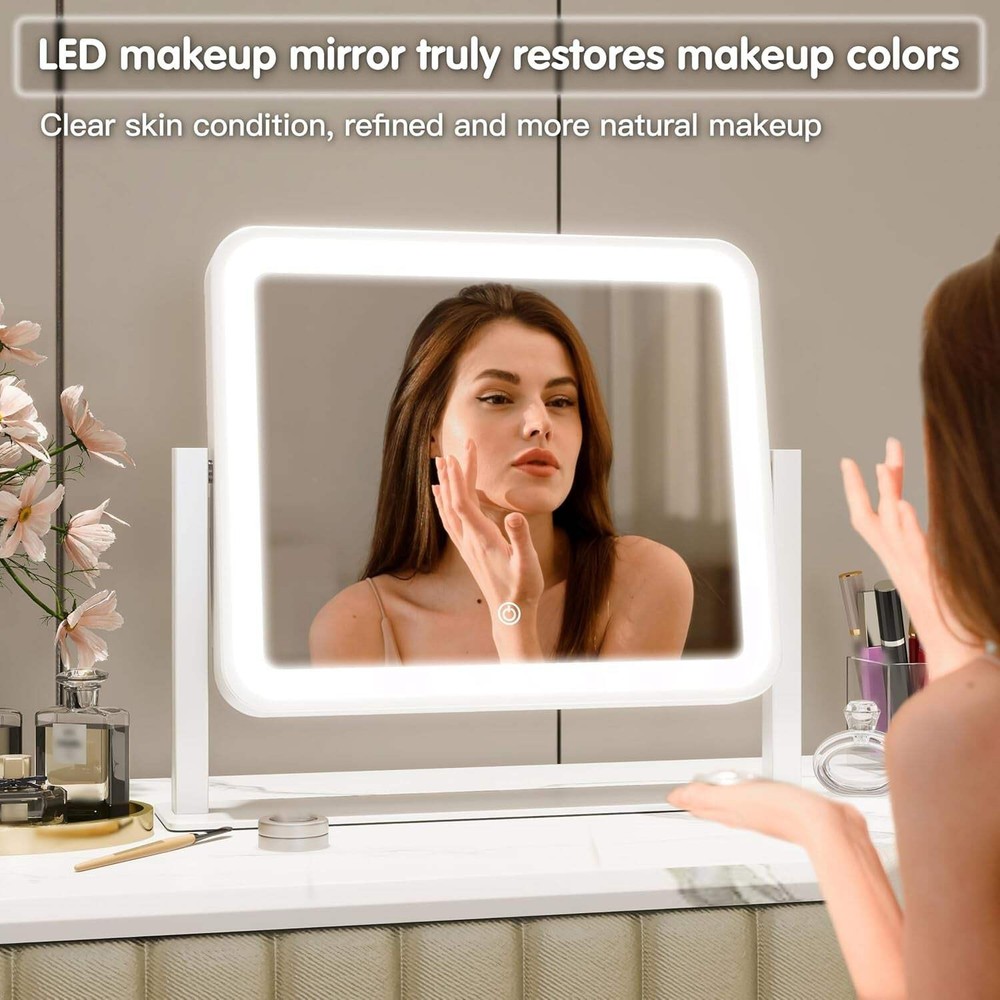 14 By 12 Inch Lighted Vanity Mirror With Dimmable 3 Color Lighting