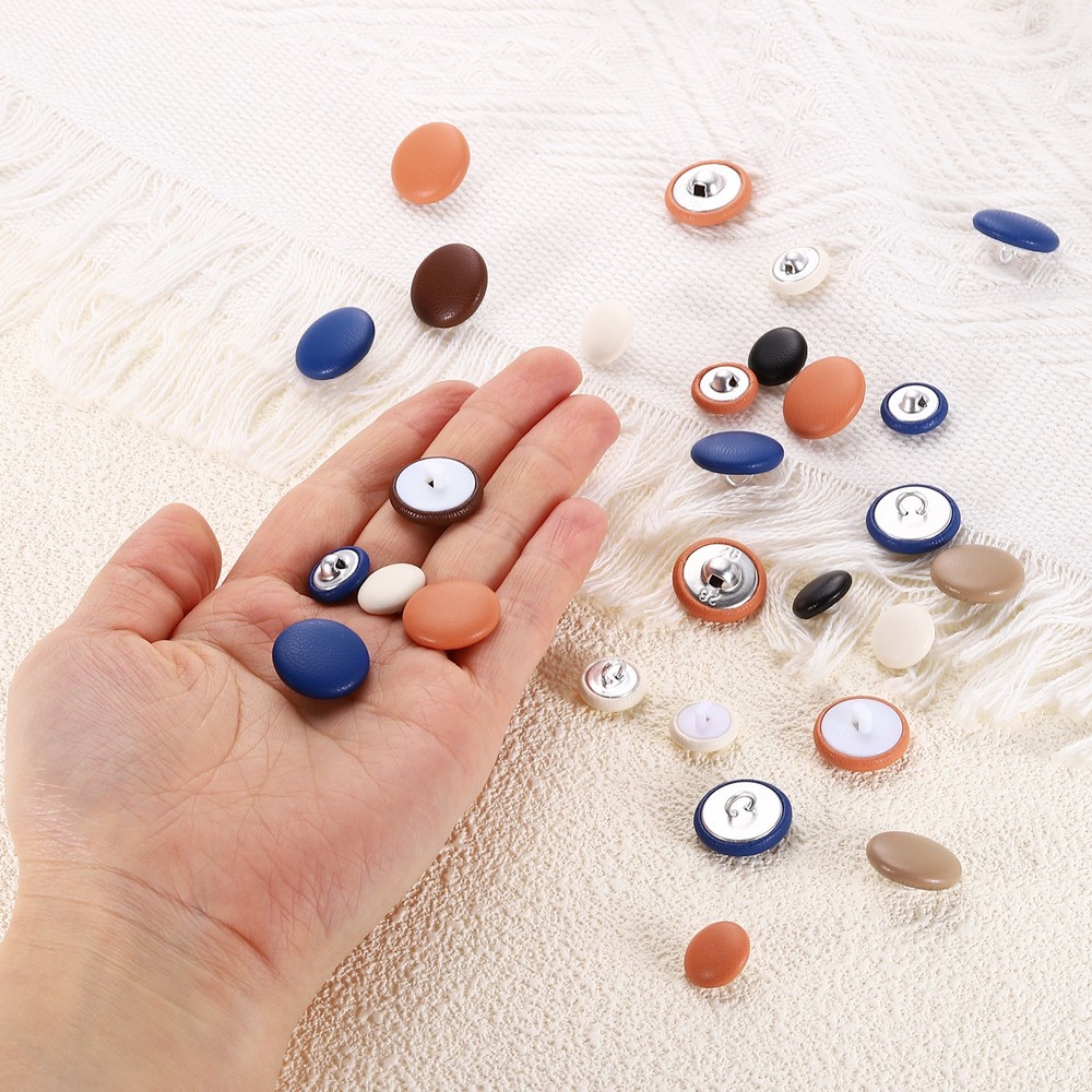 10pcs PU Leather Covered Button 12.5mm Plastic Shank Round Button, White