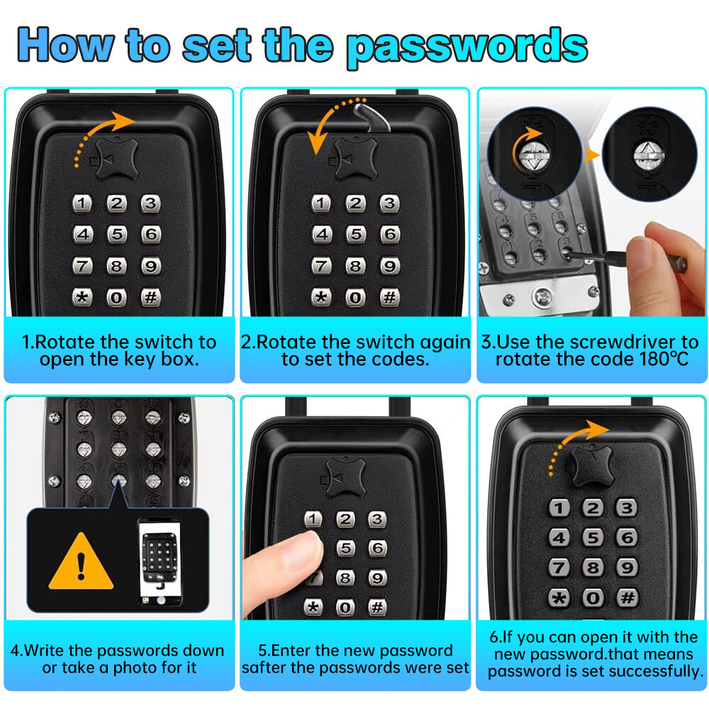 Password Key Lock Box Waterproof 12-Digit Combination Key Safe Metal Key Storage