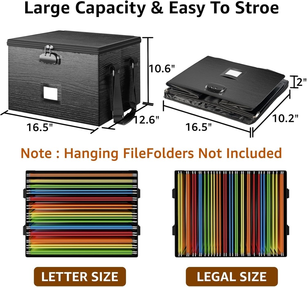 Fireproof Document Box File Organizer - Portable Locking Filing Storage Box