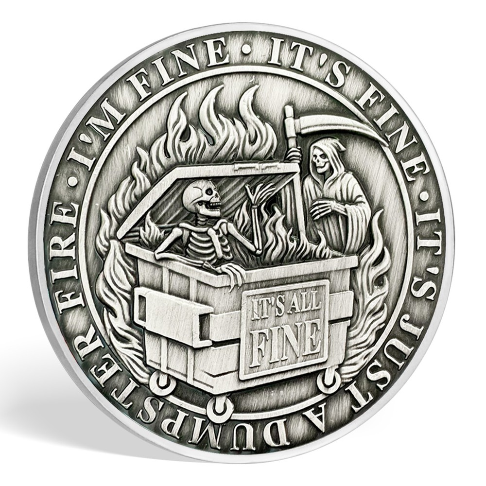 30pcs Everything Is Fine Skeleton Dumpster Fire Challenge Coin Humor Thanks Gift