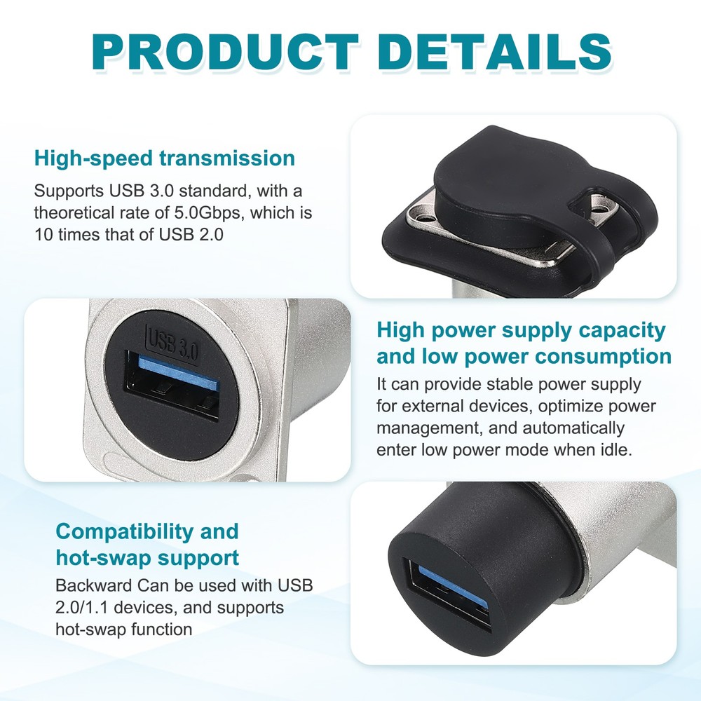 2Pcs USB 3.0 Panel Mount Coupler, D-Type USB Pass Through 5.0Gbps Silver