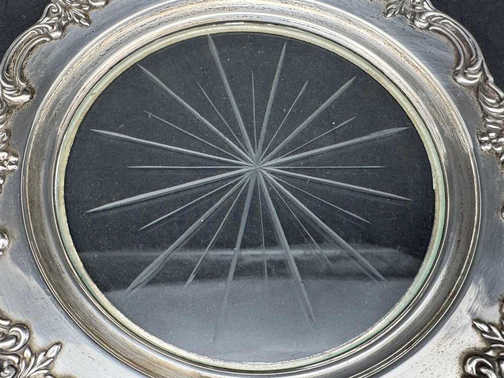 Vintage Sterling Silver Glass Coaster Repousse, 6.25"