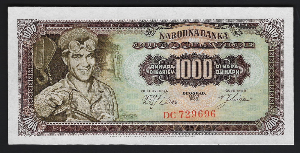 1963 Yugoslavia 1000 Dinara #74a Uncirculated