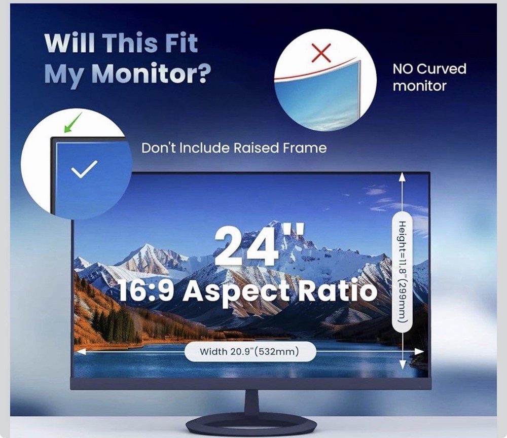 2 Pack Hidden Design Magnetic Computer Privacy Screen 24 inch, Removable Screen