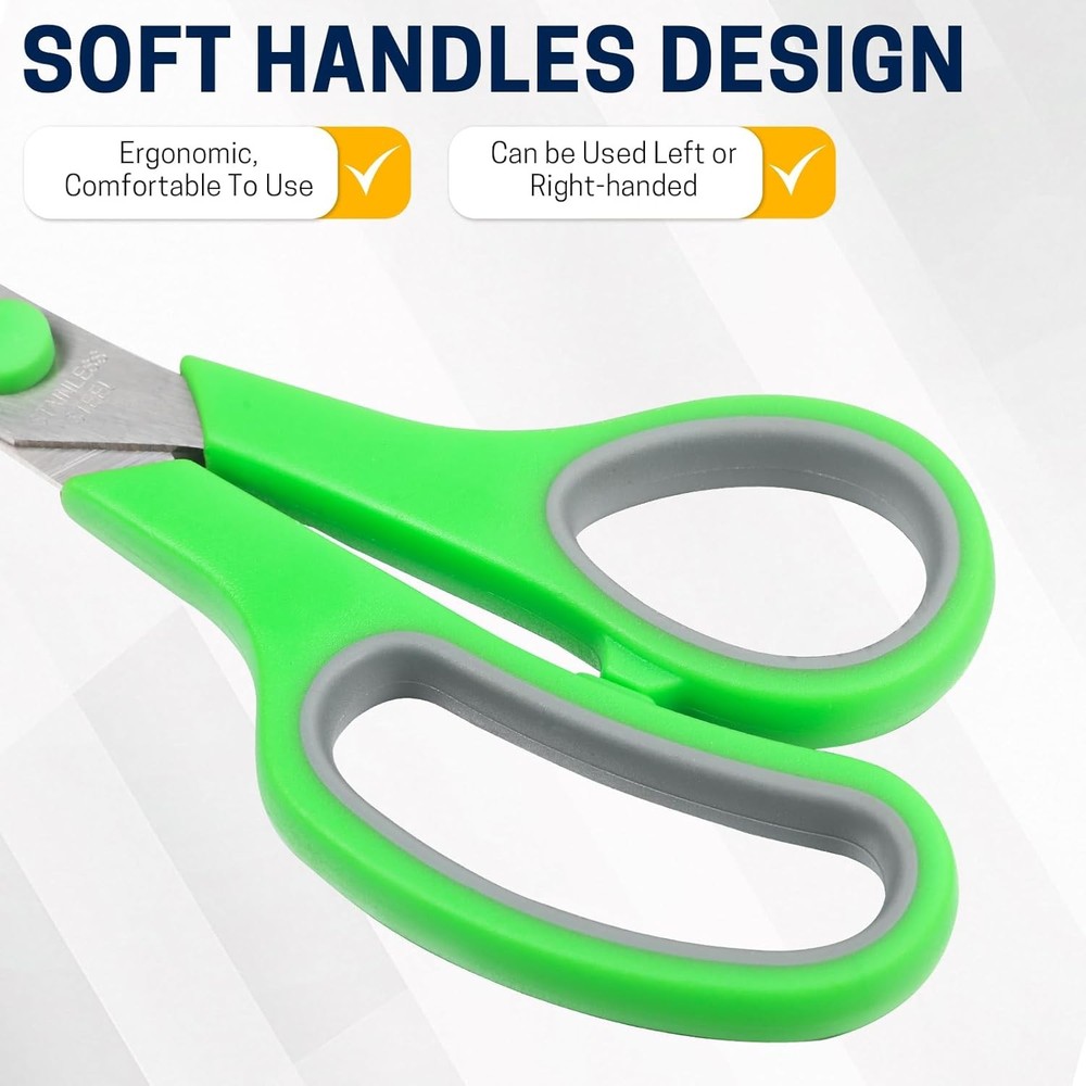 5-Pack 8" Scissors All Purpose Comfort-Grip Handles Sharp Scissors for Office