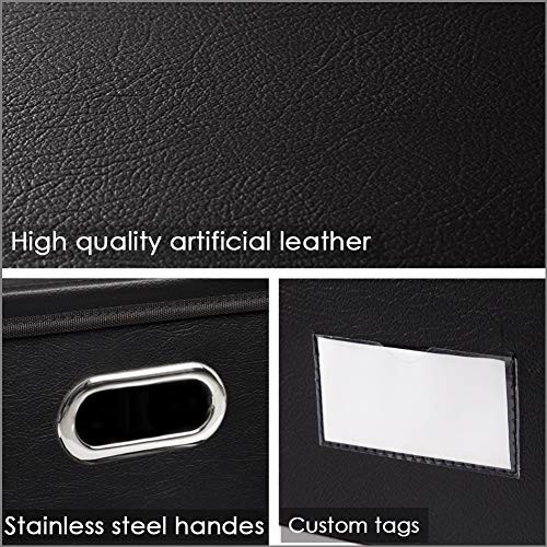 Large Foldable Storage Bins with Lids [3-Pack] Leather Large(3-Pack) Black