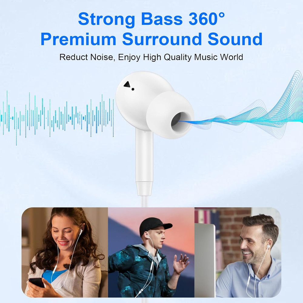 USB C Wired Earbuds Ear Buds for Iphone 16 Pro Max 16E 16 plus 16Pro 15 Pro Max