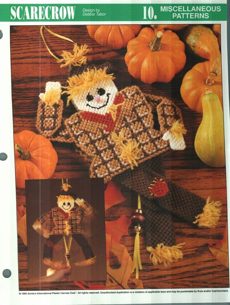 NEW SCARECROW FALL HOME DECOR ANNIE'S PLASTIC CANVAS PATTERN INSTRUCTIONS