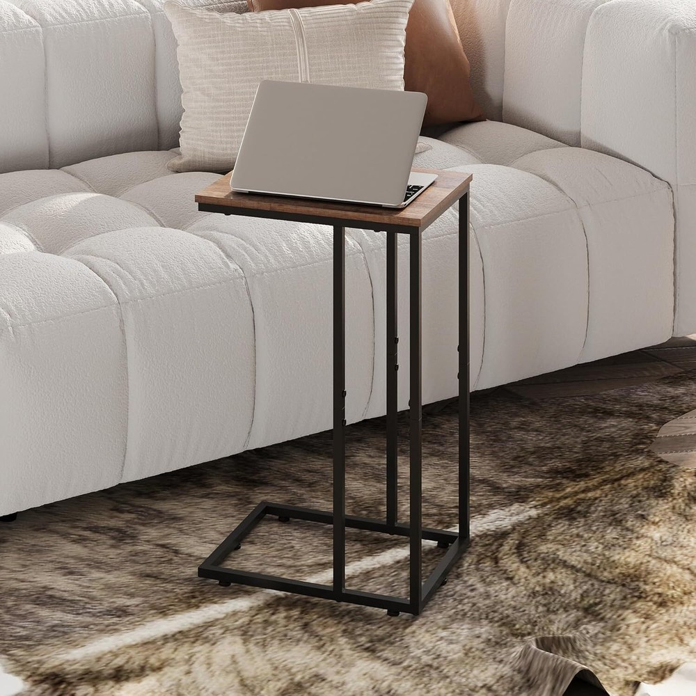 C Shaped End Table, Small Side Tables for Sofa and Bed, Couch Table That Slides