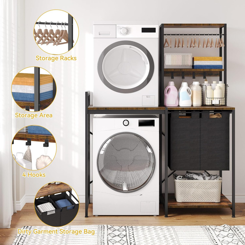 over Washer and Dryer Shelves, Laundry Room Organization with Removable Pull-Out