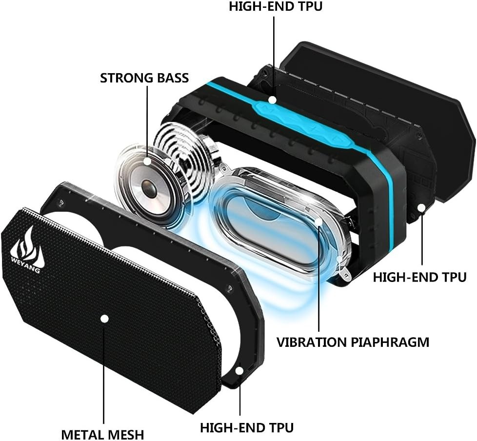 WEYANG Portable Bluetooth Speaker,IP65 Waterproof Wireless black