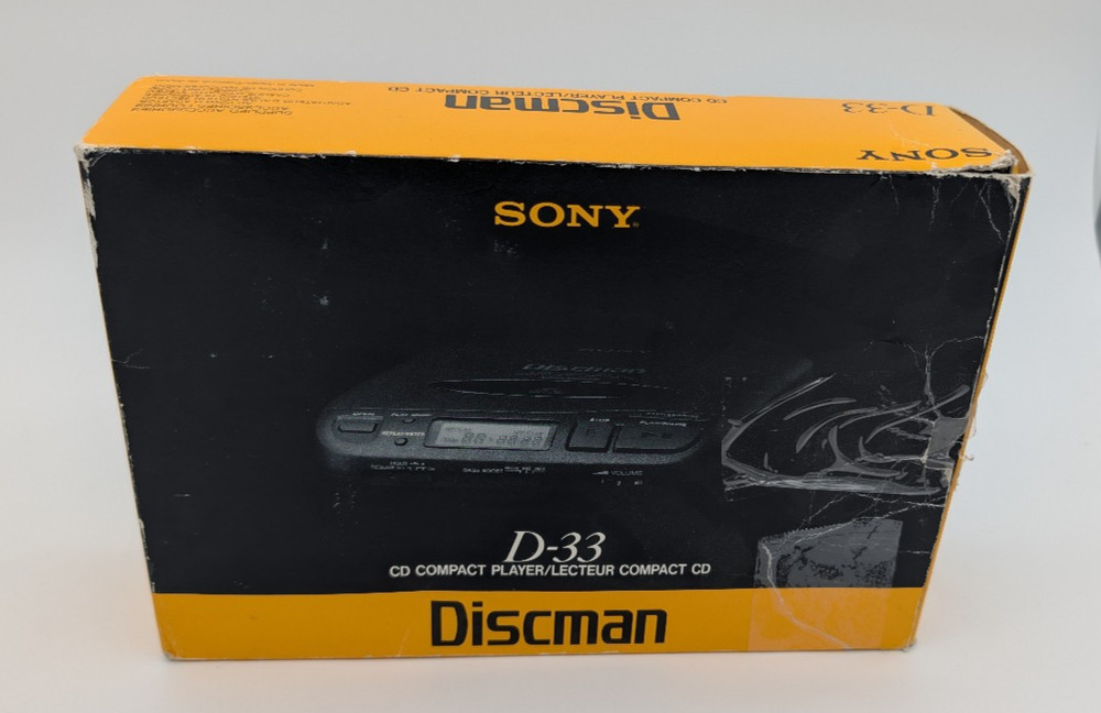 Sony D-33 Discman CD Player with Original Box, AC Adapter, Cable - Nice Unit