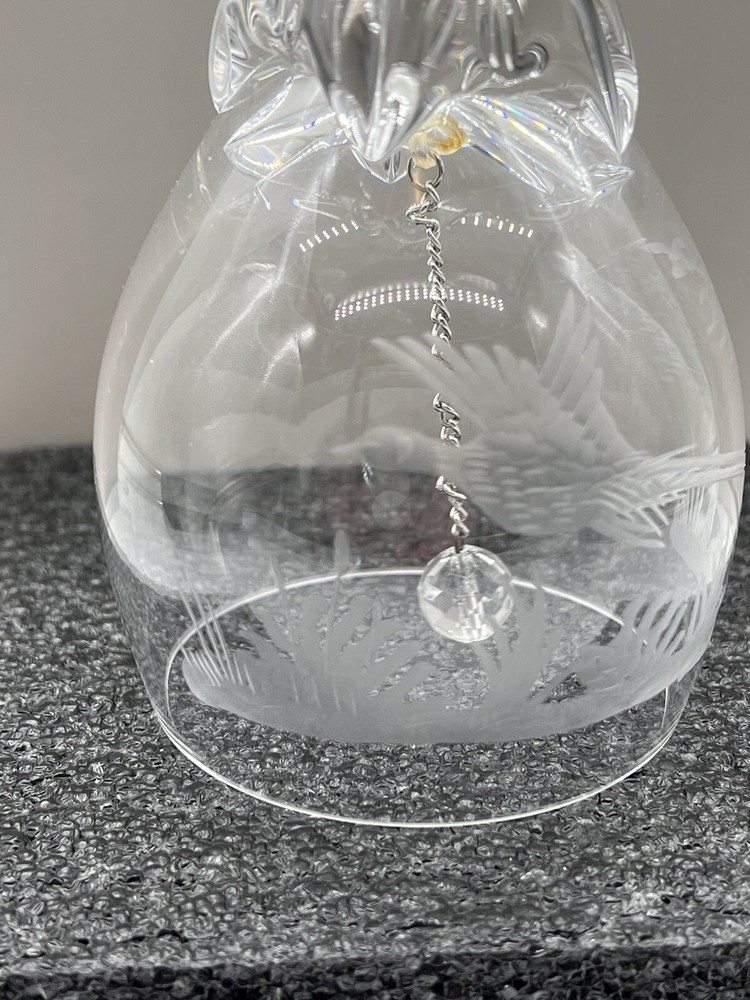 Etched Crystal Bell Flying Pheasant Prairie Scene