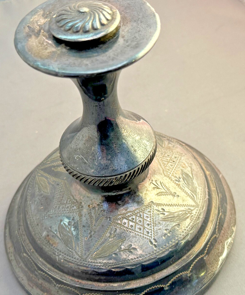 Antique Silver plated wide base weighted Engraved