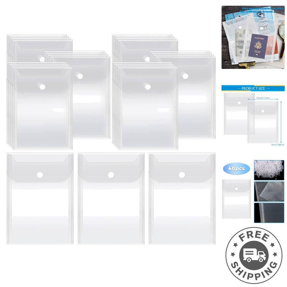 Clear Plastic Storage Pockets - Reusable 40 Pack for Crafts & Documents 5" x 7"