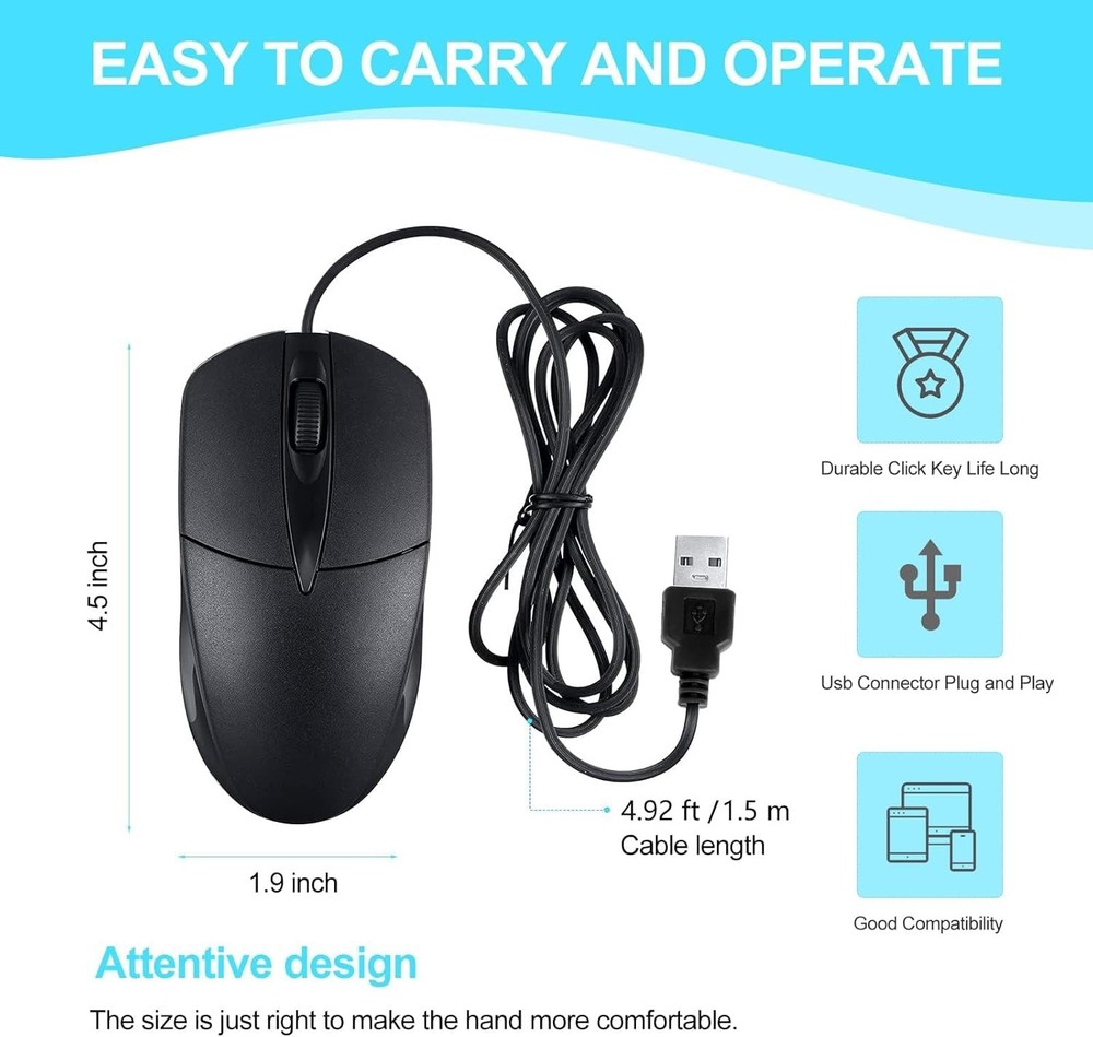USB 2.0 Optical Wired Scroll Wheel Mouse PC Laptop Notebook Desktop Black Mice