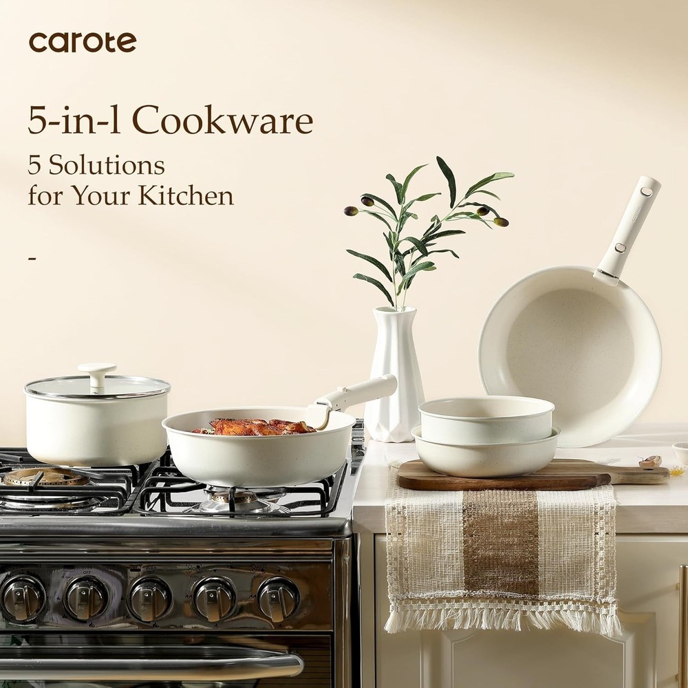 Versatile 19 Piece Cookware Set, Nonstick, Removable Handle