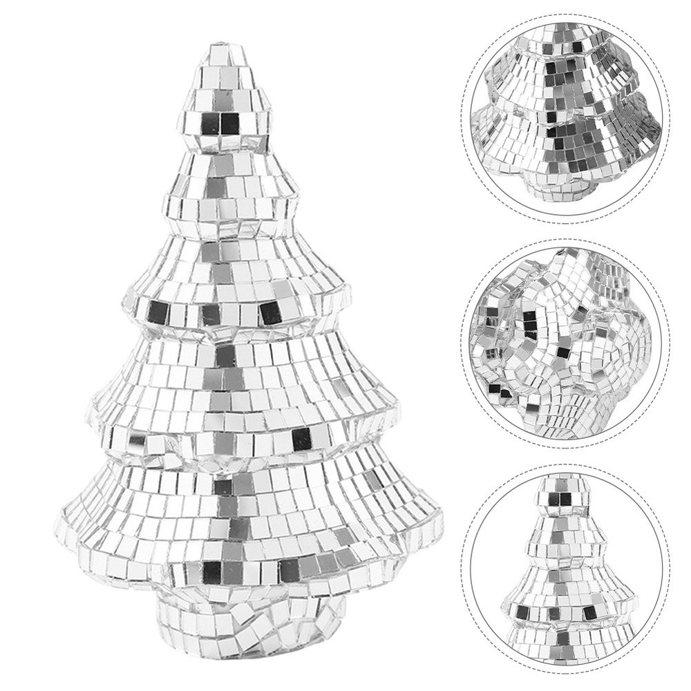 Artificial Christmas Tree Silver Tabletop Mini Disco Balls Ornaments