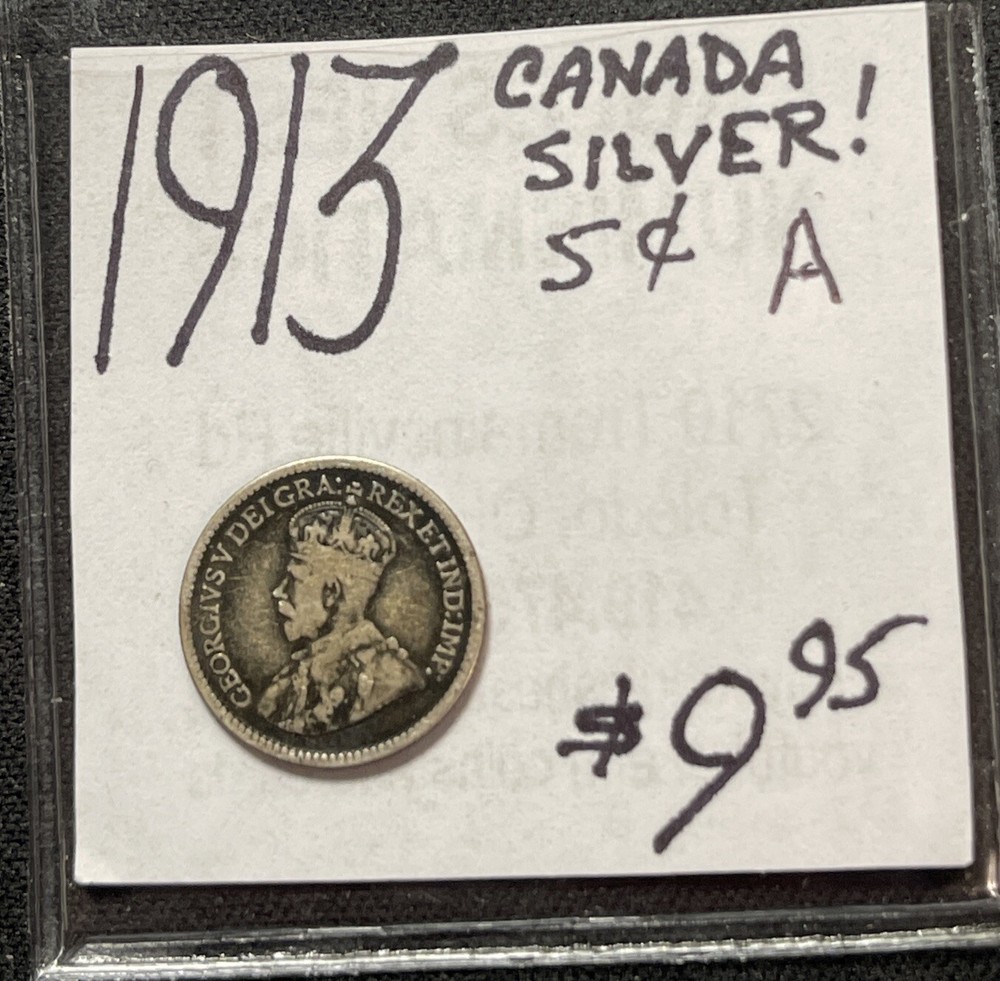 1913 Canada 5 Cent Silver World Coin. ENN Coins