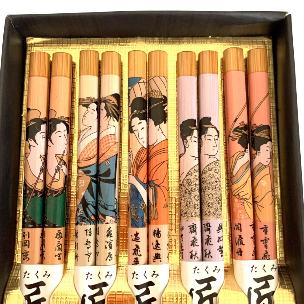 Handmade Japanese Ukiyo-e Bamboo Chopsticks Set