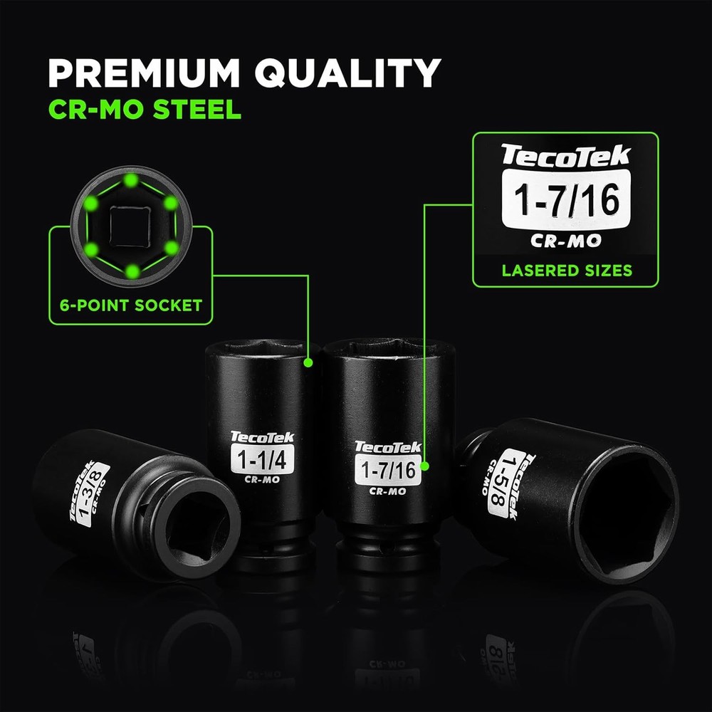 3/4" Drive Deep 6-Point Impact Socket Set, 14-Piece Heavy Duty Impact Socket