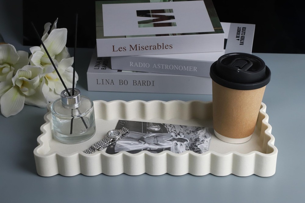 Wavy Edge Decorative Tray,Rectangular Concrete Tray for Coffee Table Decor,13...