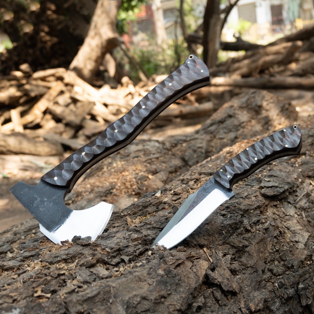 Hand Forged American tomahawk ,Full Tang Hatched , Axe Knife combo, Sheaths