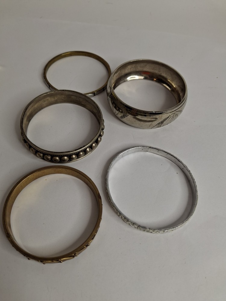 Vintage Metal Bracelets Lot Textured Boho Bangle Stack Mod Geo Westerncore