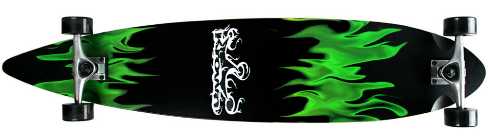 Krown - Pin Tail Green Flame Longboard